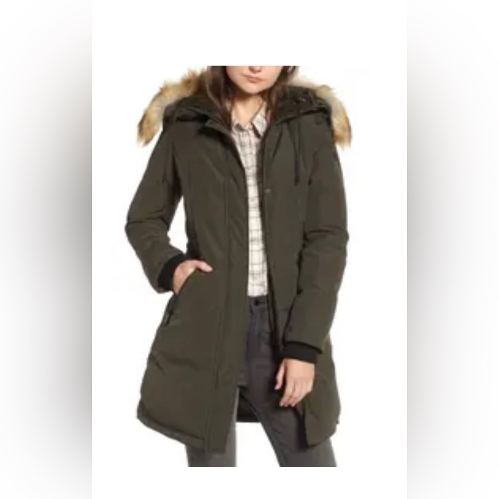 Sam Edelman Faux Fur Trim Jacket - Large; green